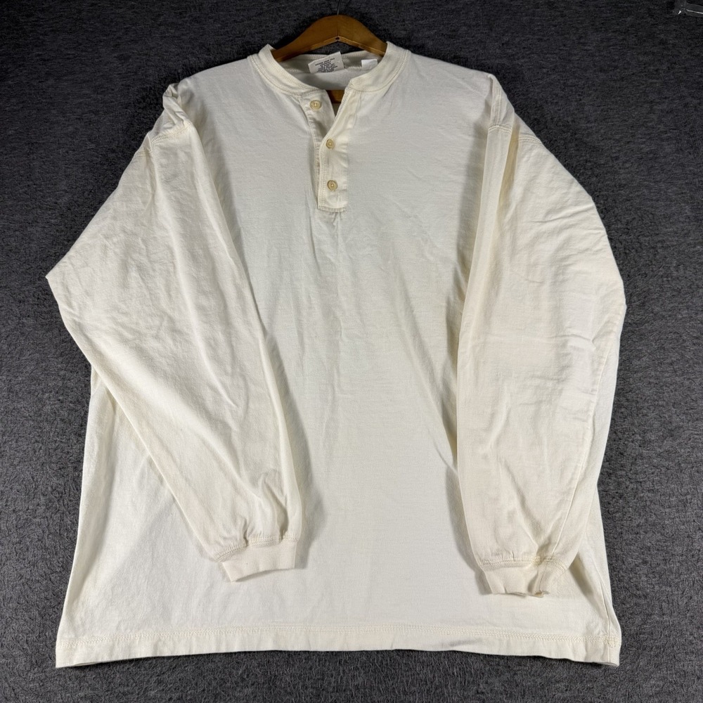 Vintage County Seat Shirt Mens Large Cream Henley 💯 Cotton Long Sleeve T Shirt